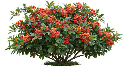 Naklejka premium Red flowering shrub tree with green leaves isolated on transparent