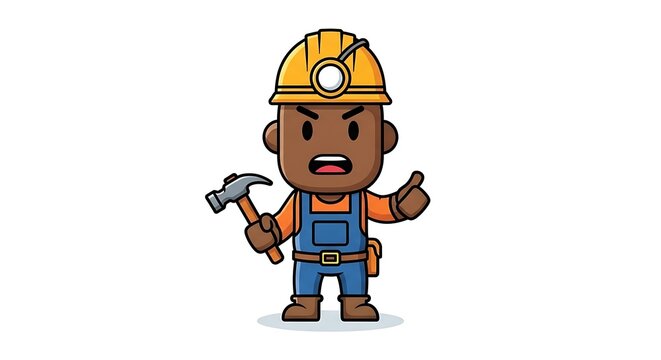 Cartoon construction worker holding a wrench.