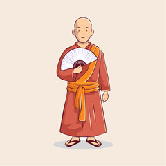 Obraz premium Buddhist Monk Holding a Fan