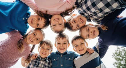 Fototapeta premium A Circle of Joyful Children Smiling Together in a Group Portrait