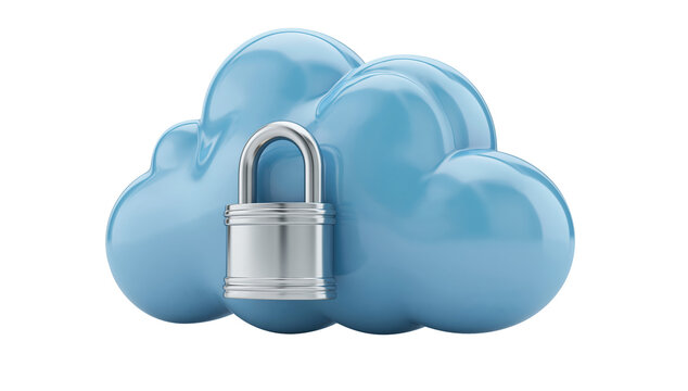 Blue cloud with padlock security concept icon on transparent
