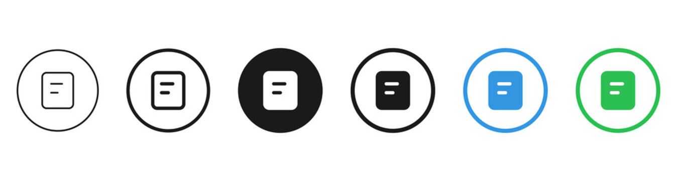 Document file icon buttons in outline, solid, blue, and green styles for notes, reports, records, and office graphics