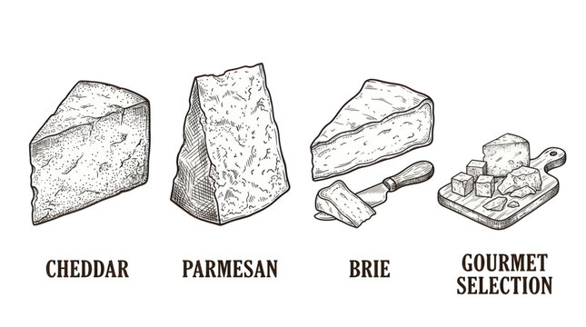 Gourmet cheese assortment with cheddar parmesan and brie wedges