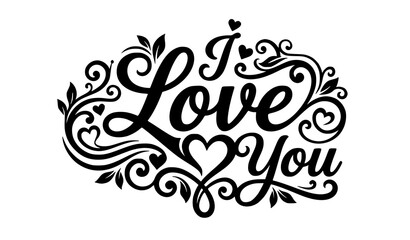 Elegant I Love You Silhouette Quote Design with Hearts Vector © MdAsif