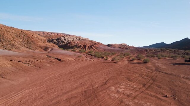 Aerial Drone Shot of Offroad Trails and Campers in Utah Desert Landscape