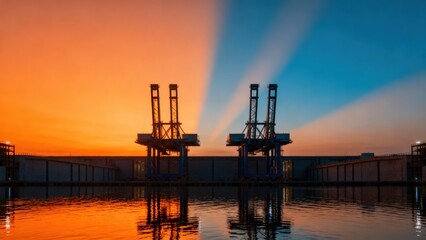 Obraz premium Industrial cranes at sunset