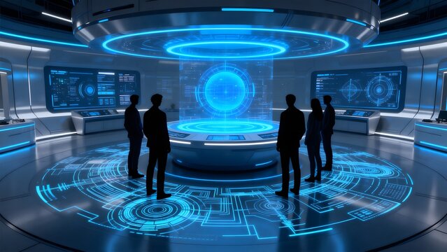 People in futuristic control room