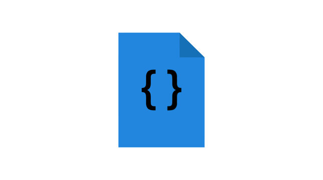 Blue document icon featuring curly brackets for coding.