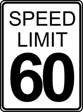 Speed limit 60 mph traffic sign, Speed limit 60 miles per hour road sign