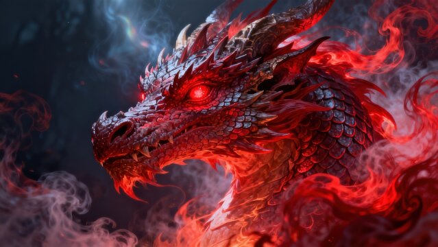 Dragon head with fiery breath