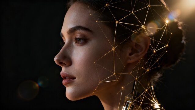 Profile of woman with golden network design