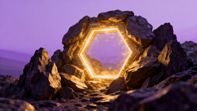 Hexagonal portal in rocky terrain