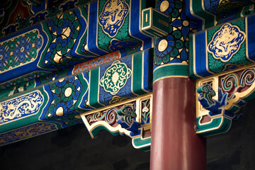 Ancient Beijing Temple Eaves with Traditional Chinese Decorative Panels © TaVan