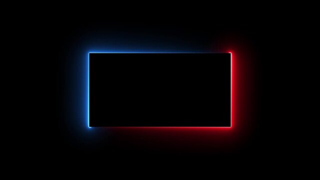 Abstract digital neon frame glowing in dark futuristic cyberpunk style with vibrant red and blue