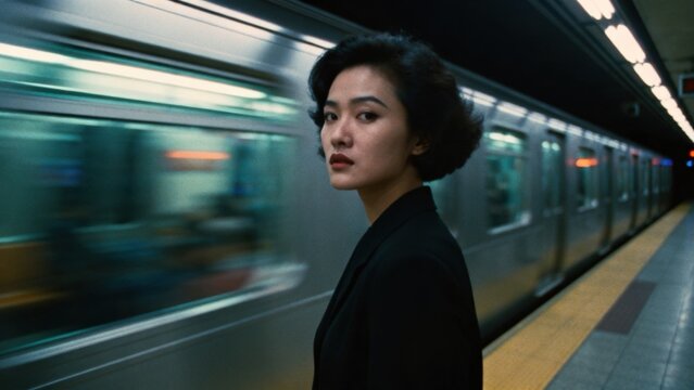 Woman standing on subway platform