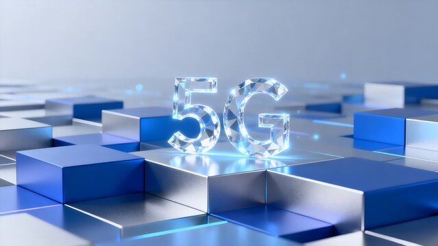 5G technology symbol on geometric blocks