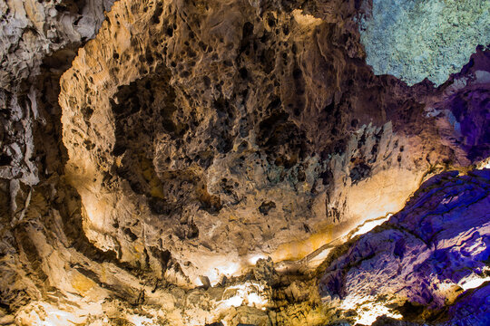Shuanghe Cave Zunyi China - Illuminated Limestone Chamber with Stalactites
