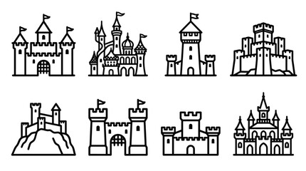 Set of Various Medieval Castle Icons for Historical Fantasy Building Designs © matahari