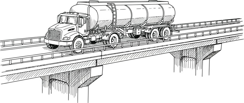 Black and white line drawing of a generic roadrailway structure with a railing.