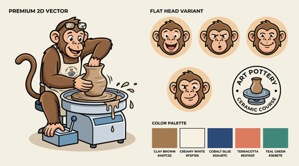 Cartoon monkey potter with various color palettes. © Tresno