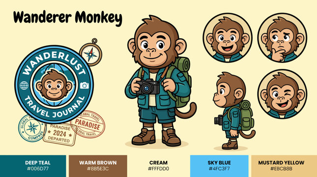Illustration of a monkey with travel gear.