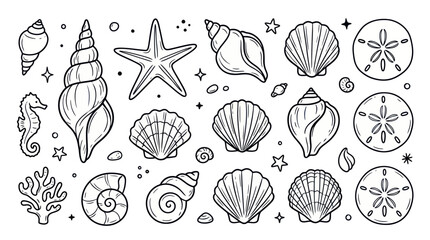 Seashells and marine life doodle set for summer design projects © Jarwo