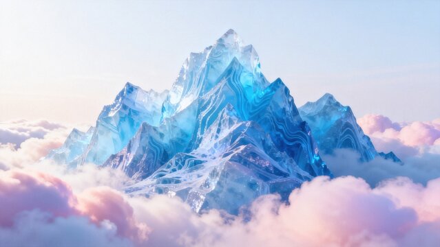 Blue ice mountain above clouds