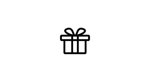 A minimalist black and white outline representing an open gift box with a ribbon and a separate box below, symbolizing presents, surprises, or special offers in a clean style. Keywords: gift