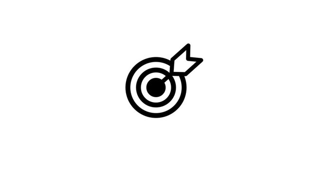 A black outline of a circular target with concentric rings and an arrow embedded in the center bullseye on a white background representing a goal or objective