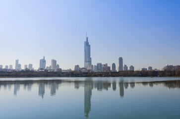 Naklejka premium Chicago Skyline Reflection on Lake Michigan