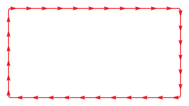 Red rectangular frame consisting of continuous small directional arrows pointing clockwise forming a simple border design on transparent background