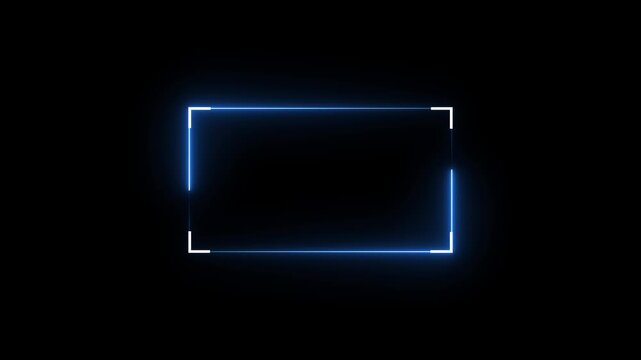 A glowing blue rectangular frame with corner brackets on a dark black background, suggesting a digital interface or selection area