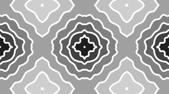 Abstract kaleidoscope white lines form repeating geometric patterns grey background. creative ethnic circle.