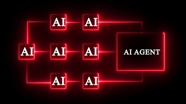 glowing neon Multi AI agent systems icon animation on black background. Multi function for AI technology. Multi agent AI systems, Automate daily Tasks Smart AI.black background.4k video