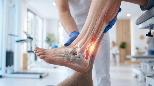 Ankle injury diagnosis by doctor in clinic