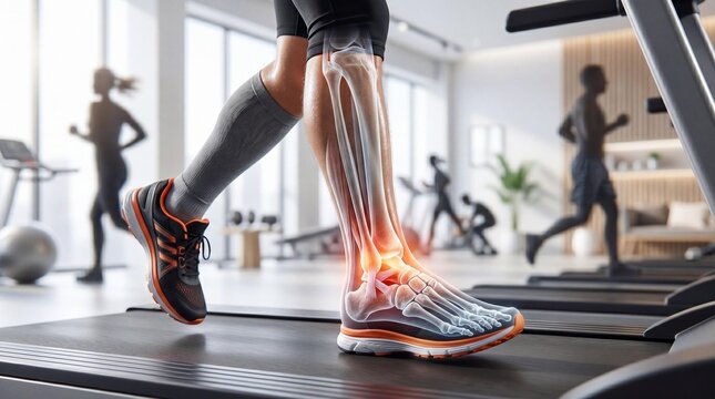 Person running on treadmill with ankle pain