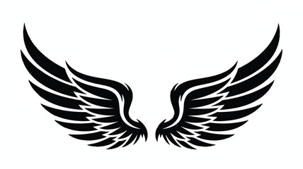 Obraz premium An illustration of black wings spread wide on a white background