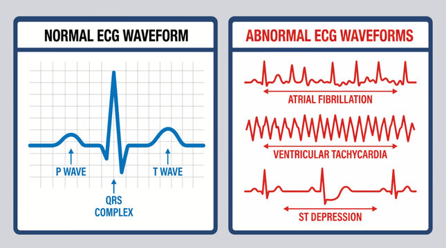 Electrocardiogram ECG Waveform Normal Versus Abnormal Comparison