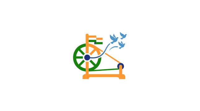 Charkha with Birds Flying, Symbol of India's Independence and Freedom