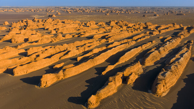 Aerial view of yardang landforms near Dunhuang, Gansu, China