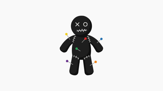 A black voodoo doll with pins stuck in it, representing magic, curse, and superstition