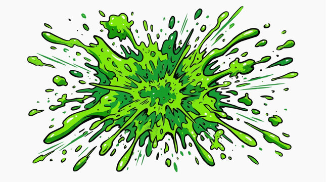Vibrant Green Slime Splatter Explosion Dynamic Liquid Splash Cartoon Style