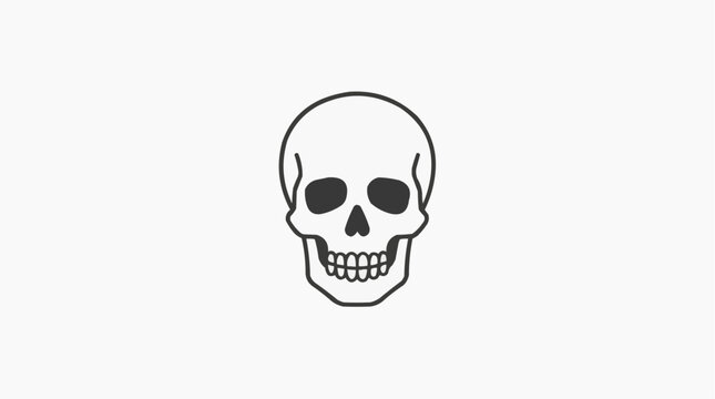 Simple line drawing of a human skull with dark eye sockets and teeth on a white background
