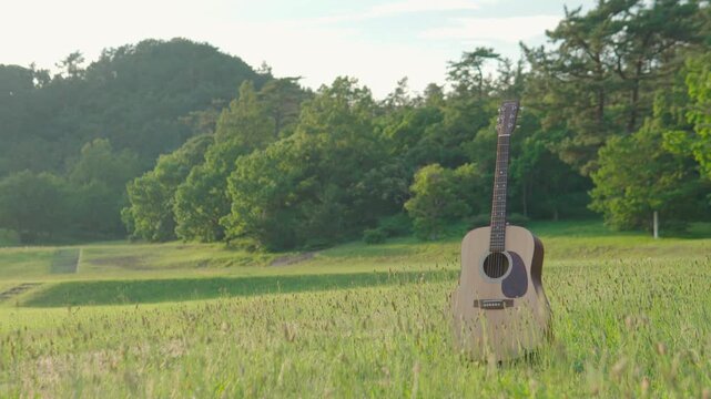 草原とアコースティックギター