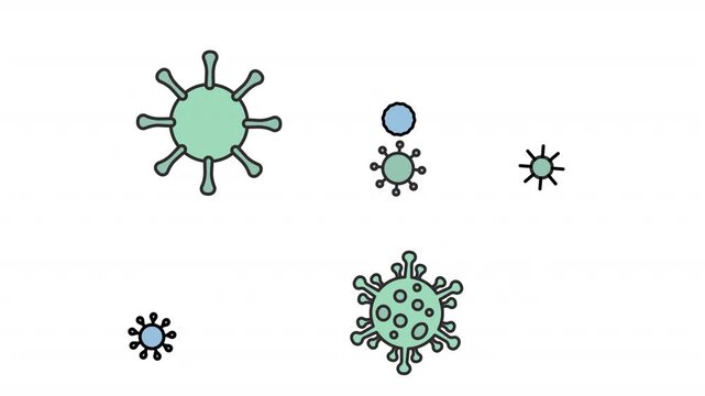 Virus bacteria cartoon move and fly animation landscape video in alpha channel transparent background