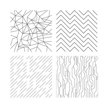 Collection of four minimalist black and white abstract geometric line patterns for background design