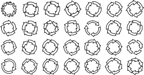 Fototapeta premium Black Outline Circular Arrow Icons Vector Set. Diverse Line Art Symbols for Recycle, Process, Refresh, and Rotation Concepts, Perfect for Business Environment.