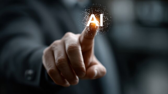 Hand Touching AI Icon Digital Interface Future Technology Concept