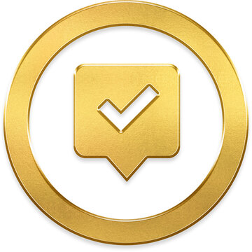 Metallic gold msg alt check transparent circle badge icon round