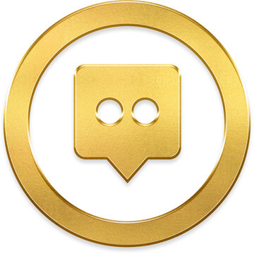 Elegant golden msg alt dots transparent metallic circle badge icon